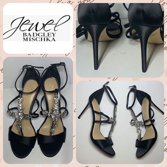NWOB MSRP $189 Jewel Badgley Mischka Black and Jeweled Heels Women's Size 10 - Picture 1 of 9